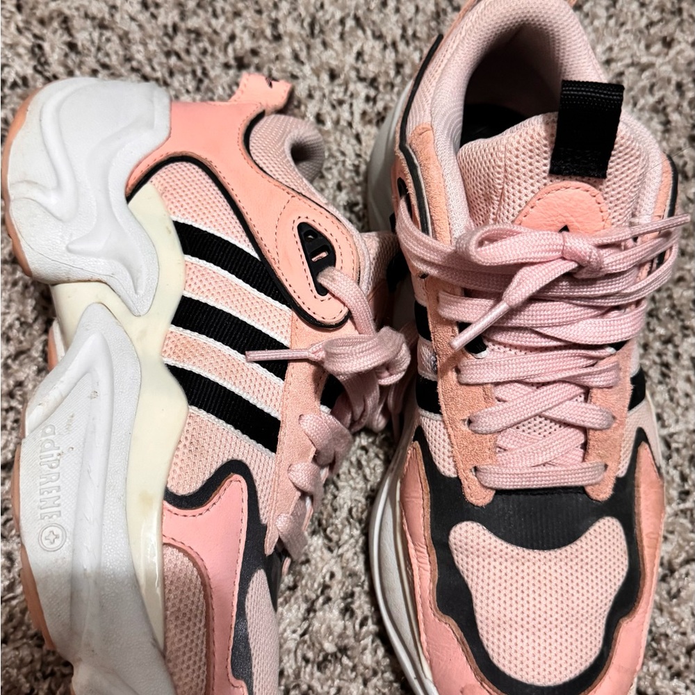 adidas Women's Pink and Black Chunky Sneakers